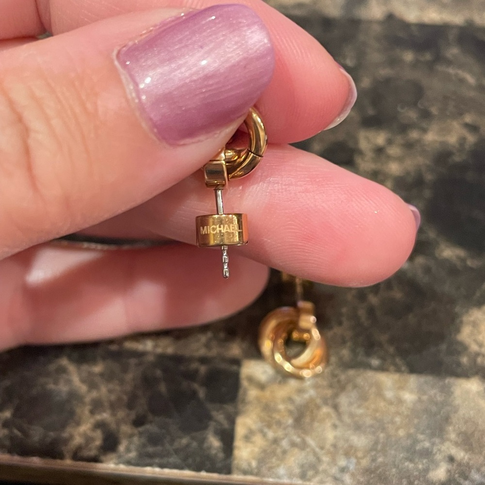 Michael Kors Gold-Tone Crystal Pavè Interlocked Ring Drop Earrings - Picture 5 of 5